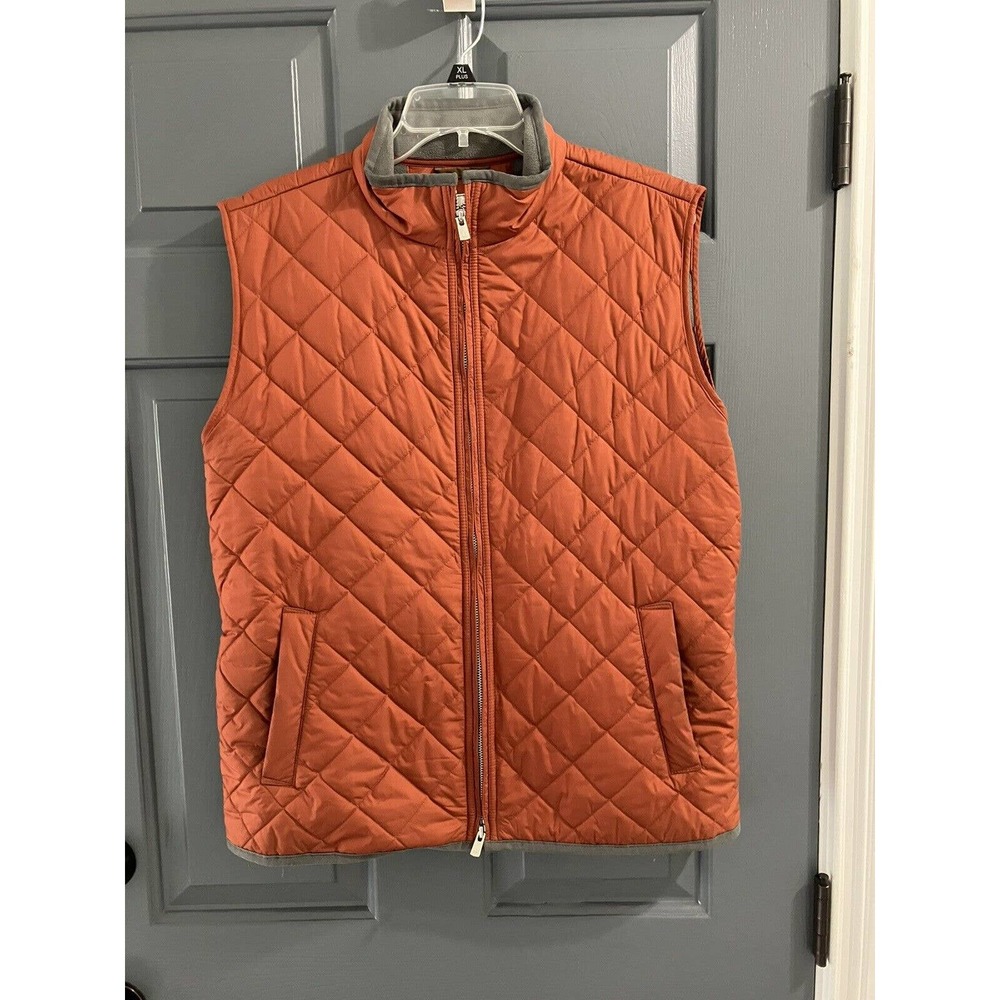 Men's PETER MILLAR Crown Orange Essex Quilted Travel Zip Vest Size Med